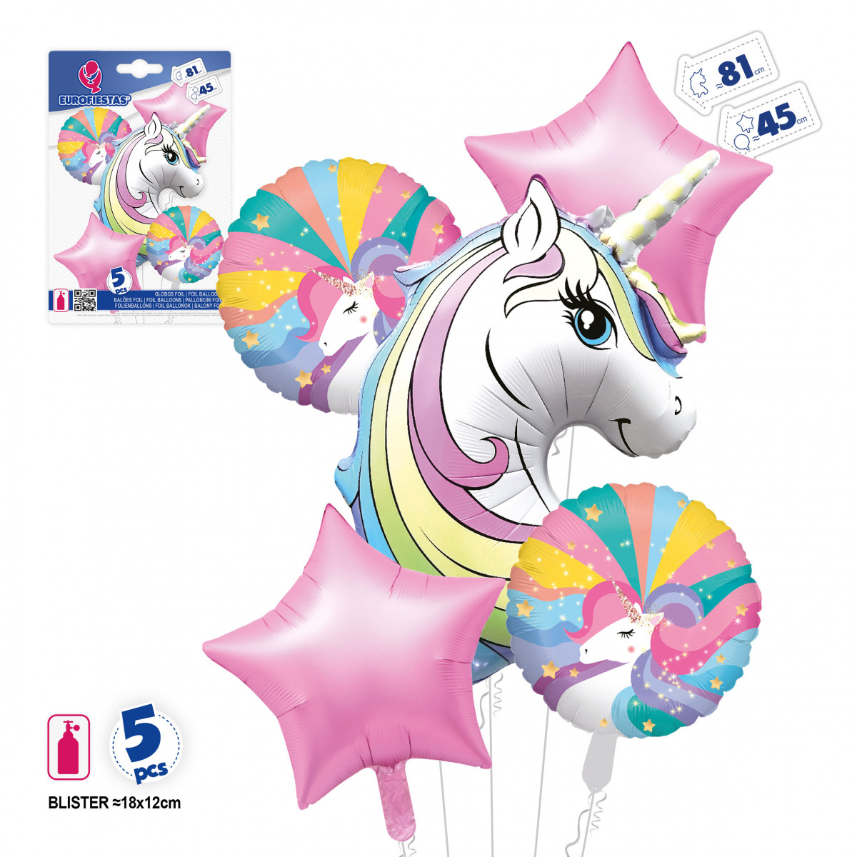 Palloncini unicorno e stella in confezione da 5 pezzi