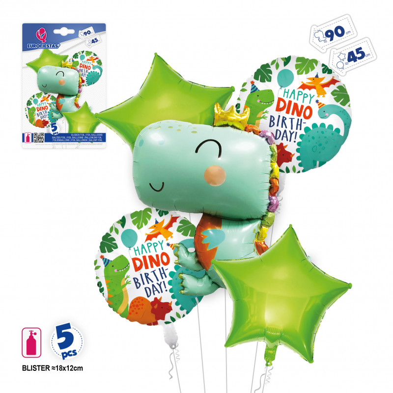 Palloncini dinosauri per compleanni in confezione da 5 pezzi