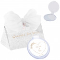 Specchio pieghevole con adesivo minimalista personalizzabile in scatola di cartone argento lucido con perle per matrimoni ed