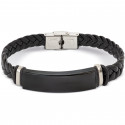 Bracciale in similpelle nera e acciaio