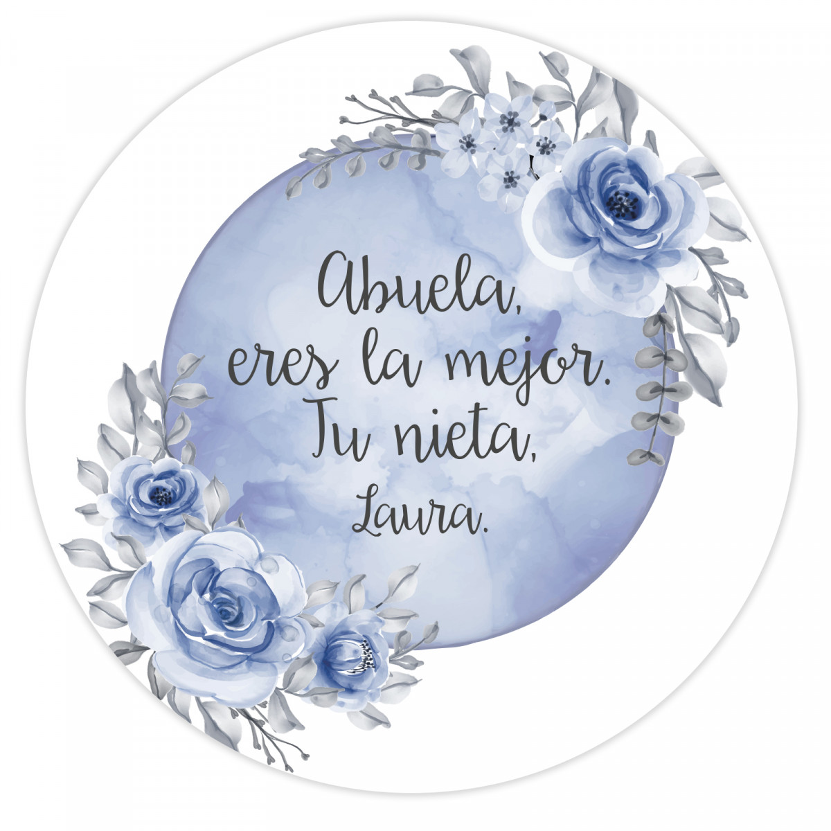 Adesivi modificabili da 5 cm da personalizzare con uno sfondo blu di luna e fiori per eventi