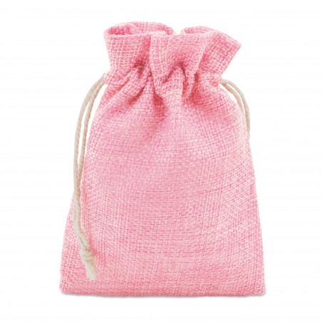 Rosario da bambino fucsia con mini pompero in sacchetto rosa personalizzato per la comunione della bambina