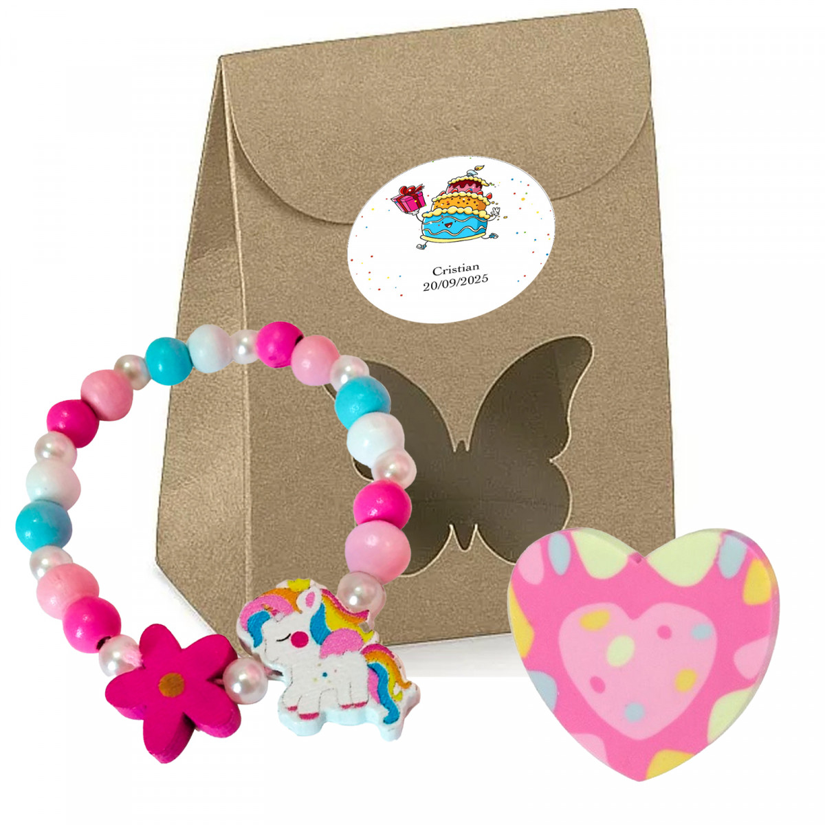 Bracciale con unicorno e gomma da regalare come regalo di compleanno