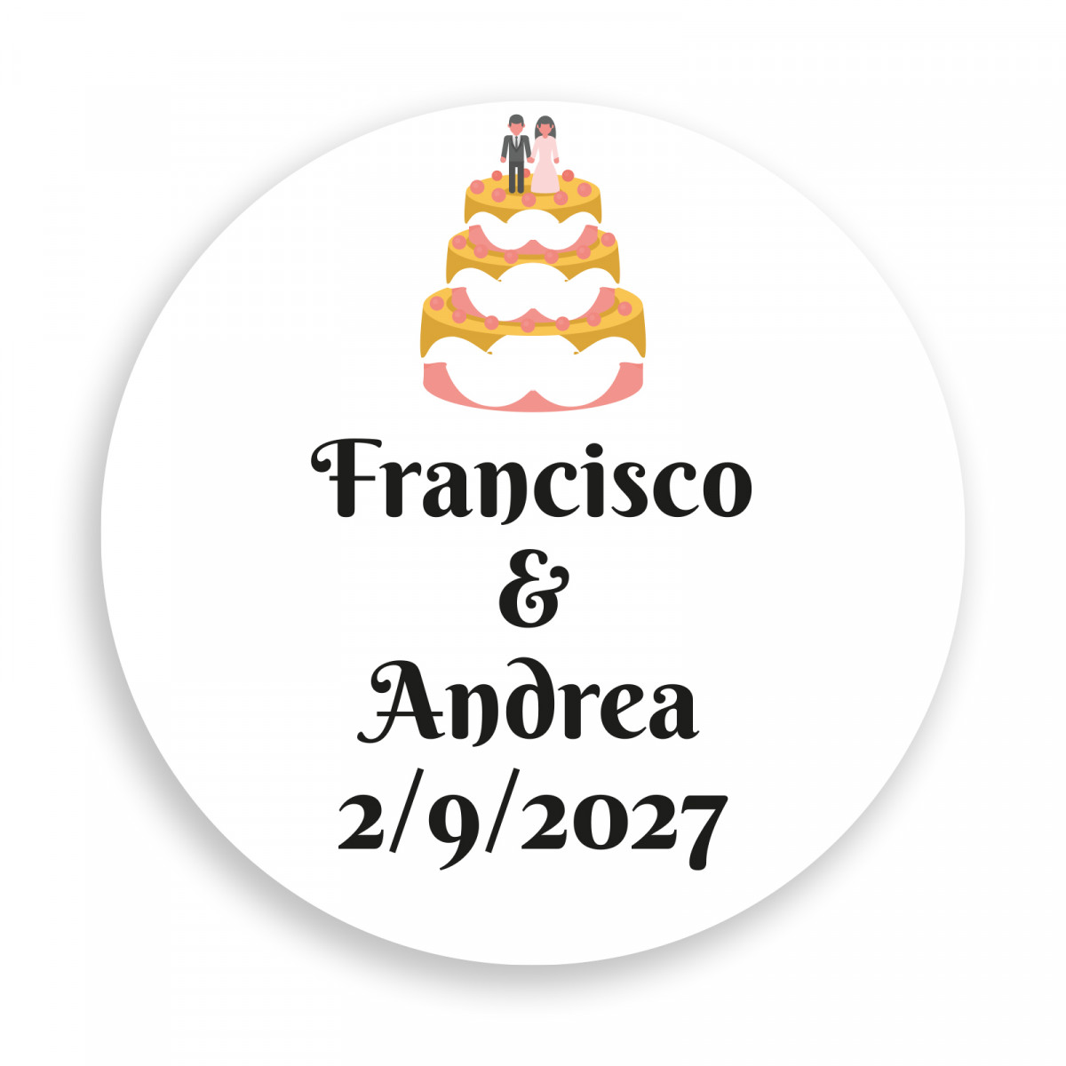 Sfondo bianco adesivo per torta nuziale personalizzabile da 2 cm per matrimoni