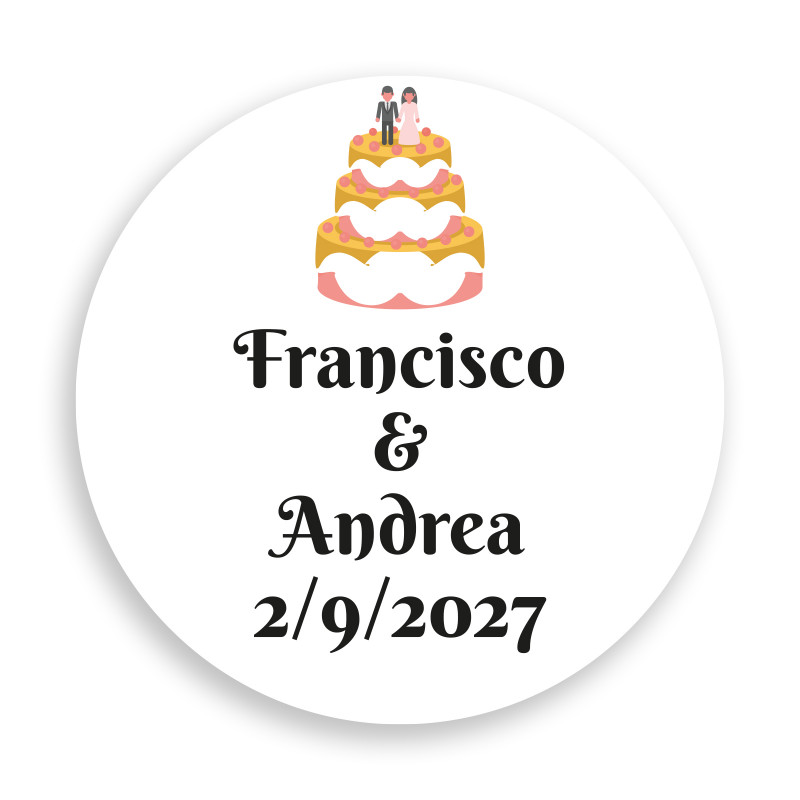 Sfondo bianco adesivo per torta nuziale personalizzabile da 2 cm per matrimoni