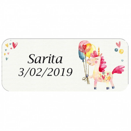 Caleidoscopio e braccialetto unicorno in sacchetto di carta rosa personalizzato con adesivo unicorno per il compleanno