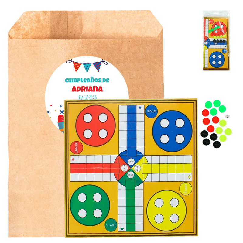 Parcheesi in busta kraft con adesivo compleanno personalizzato