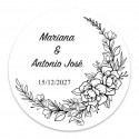 Cornice adesiva rotonda bianca e nera con fiori da 3 cm personalizzabile per matrimoni ed eventi