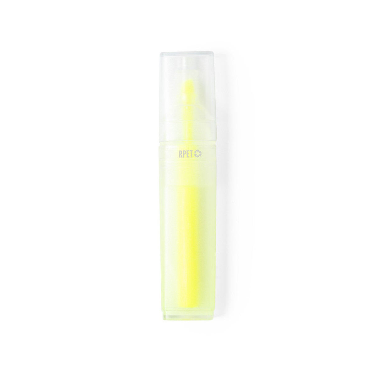 Pennarello fluorescente giallo realizzato con materiale scolastico o per ufficio in plastica riciclata