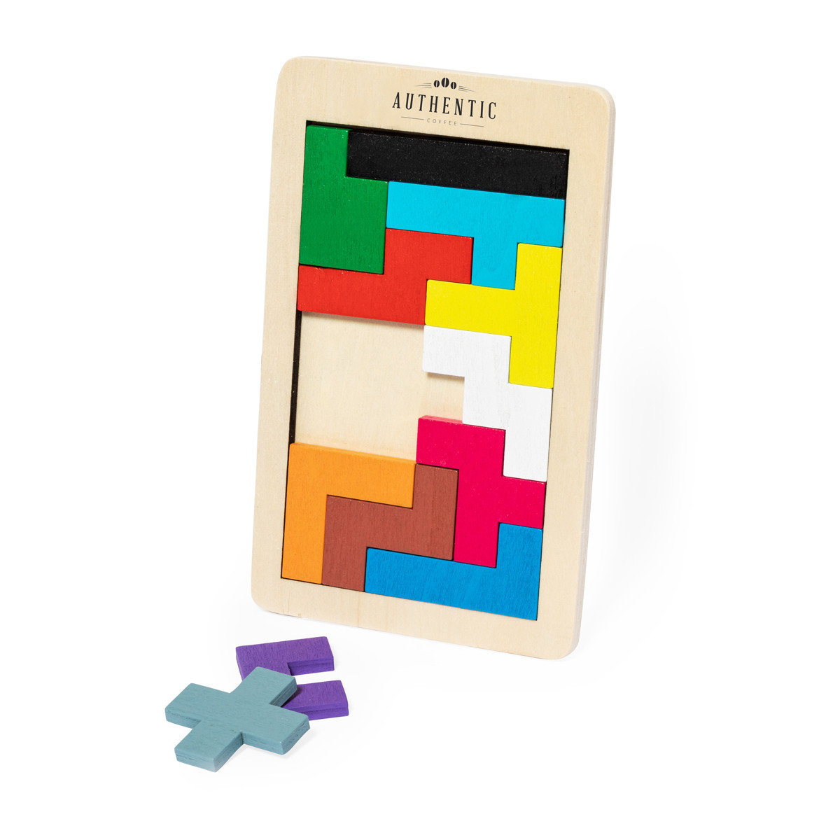 Puzzle Tetris in legno con pezzi colorati