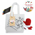 Borsa natalizia per dipingere con pastelli colorati e guanti per bambini personalizzata con adesivo natalizio e babbo natale