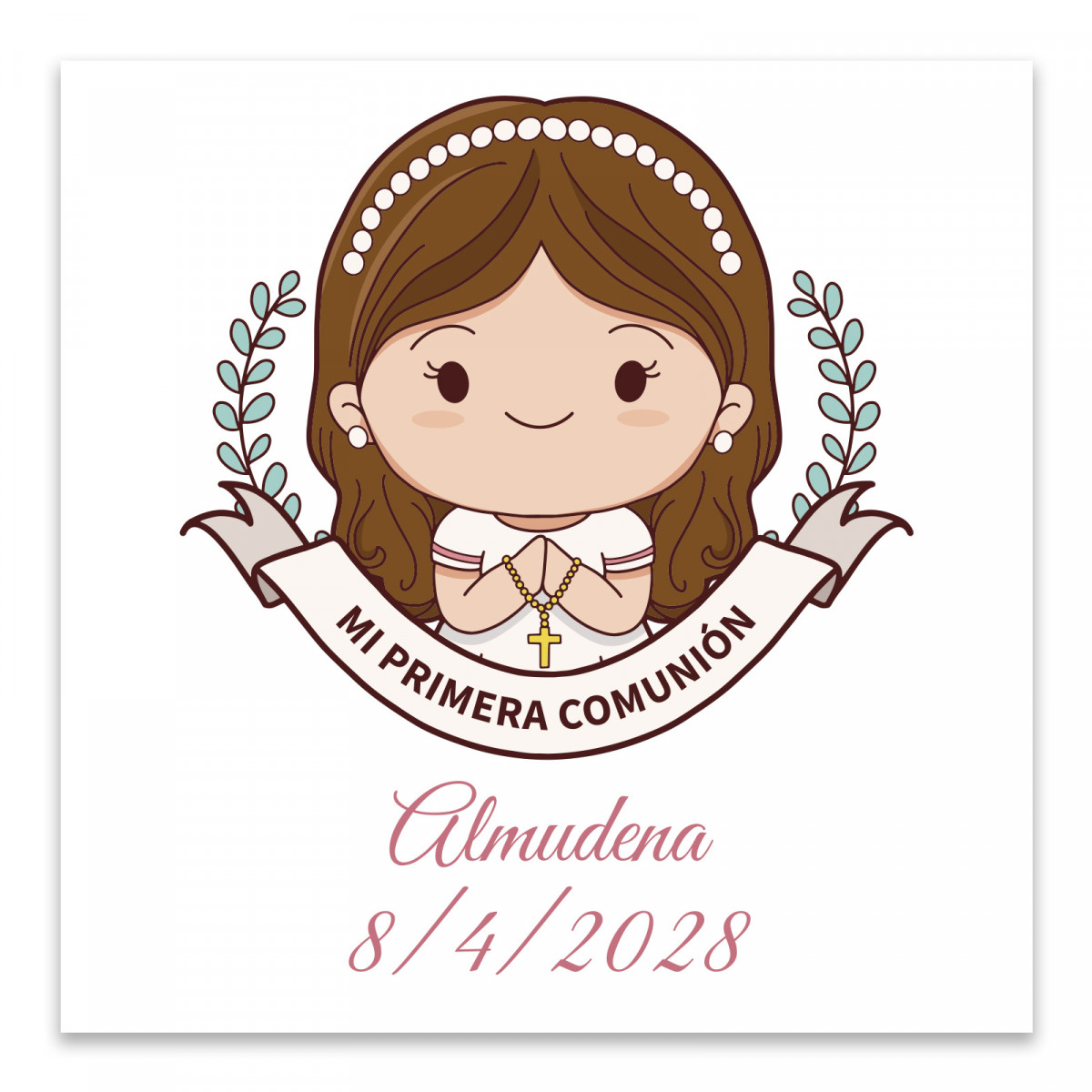 Adhesivo de comunión 5x5cm personalizado para niña