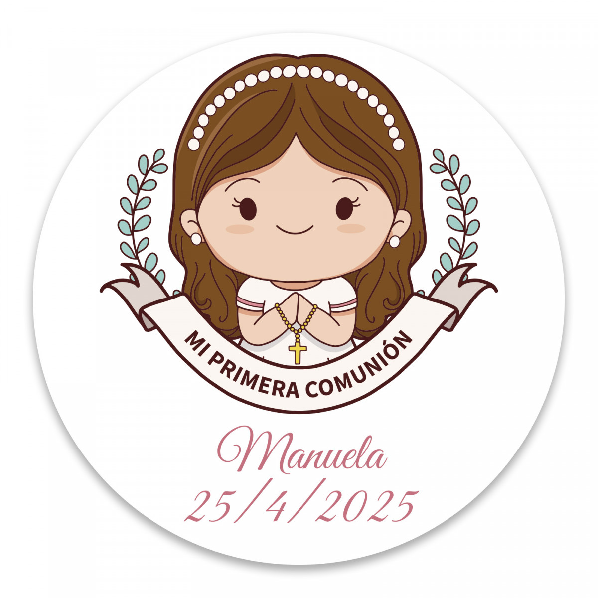 Adhesivo de comunión 5cm personalizado para niña