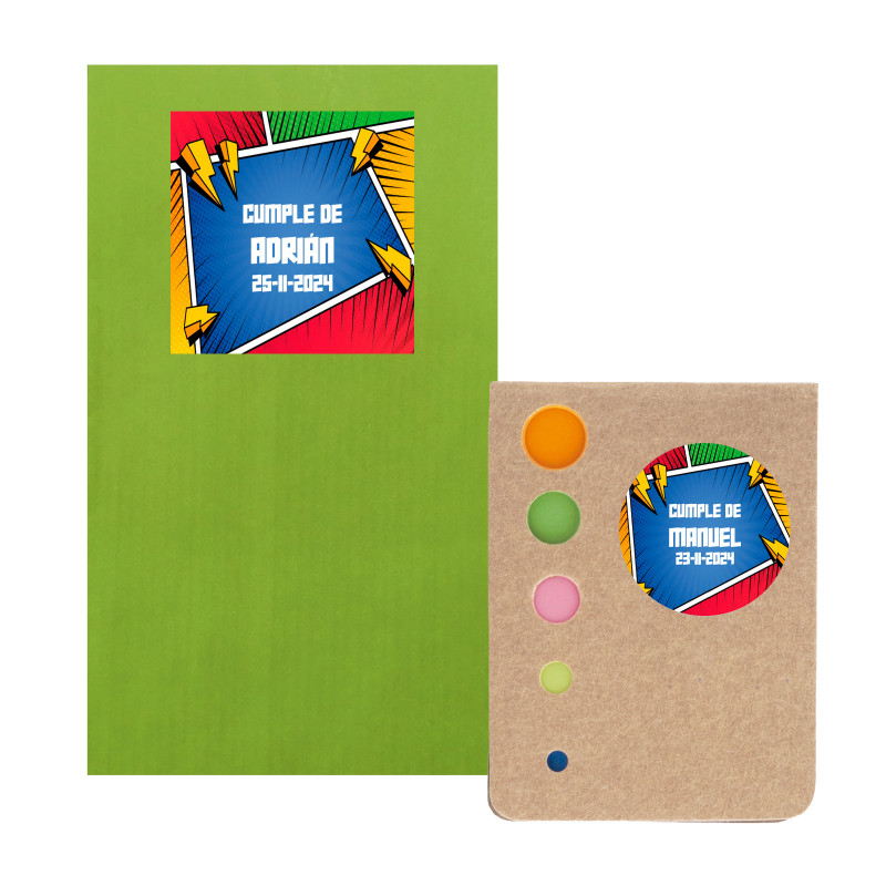 Blocco note post it con busta kraft verde e adesivi personalizzati