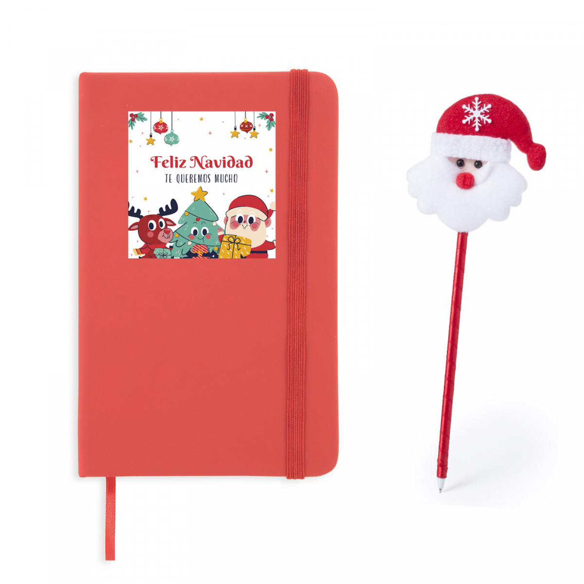 Quaderno rosso personalizzato per natale con penna di babbo natale