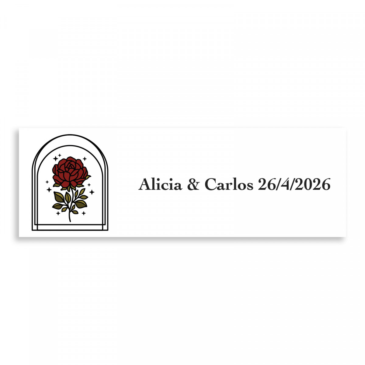 Adesivo rosa vintage personalizzabile 6x2 cm per matrimoni ed eventi