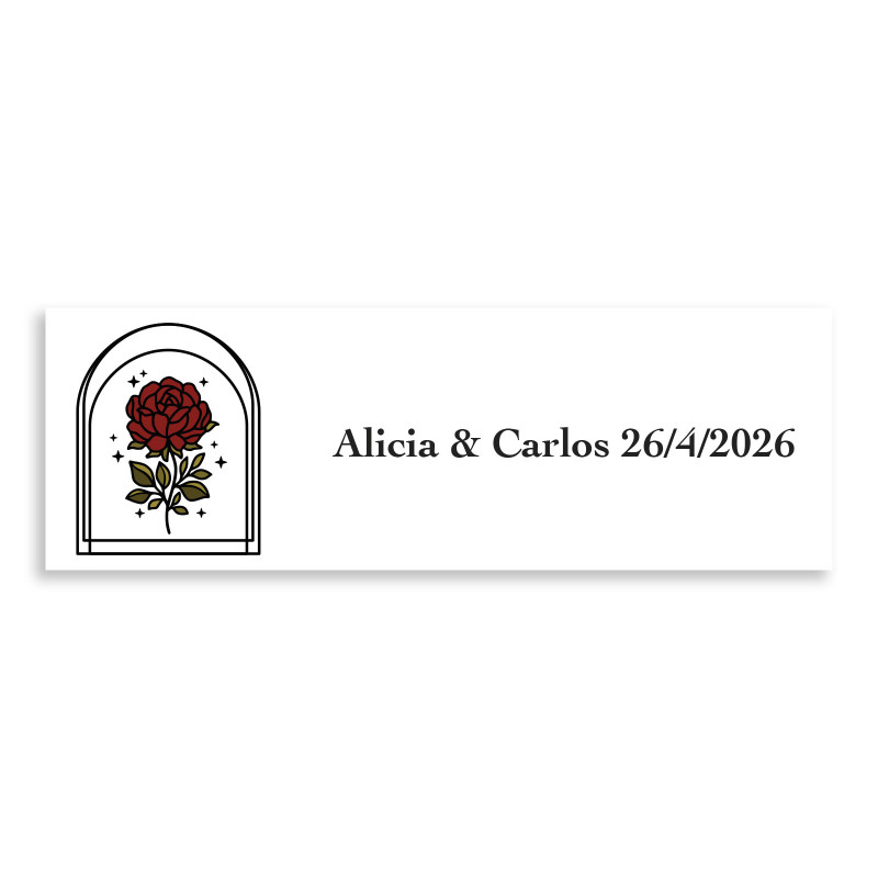 Adesivo rosa vintage personalizzabile 6x2 cm per matrimoni ed eventi