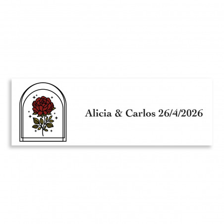 Adesivo rosa vintage personalizzabile 6x2 cm per matrimoni ed eventi