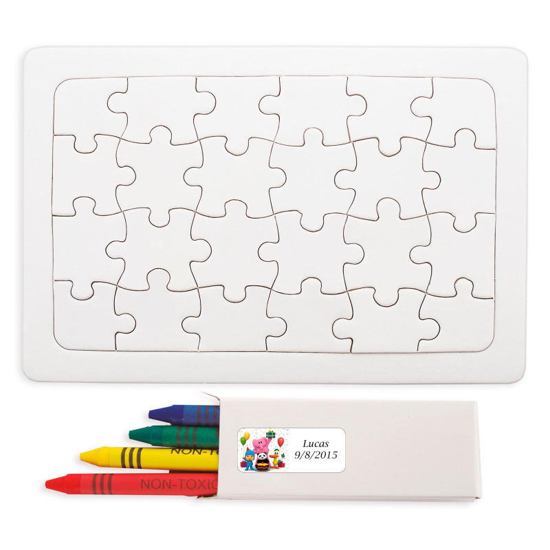 Puzzle con cera colorata per disegnare e adesivo pocoyo personalizzabile per i dettagli