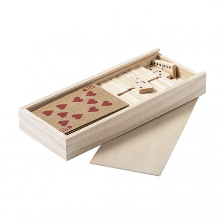 Gioco di carte e domino in custodia di legno personalizzata con adesivo da regalare