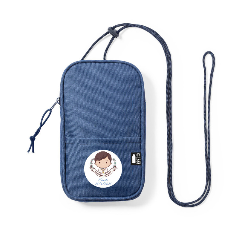 Porta cellulare blu con adesivo Comunione bimbo